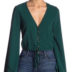 Emory Park -  Woven V-Neck Blouse Forest Green